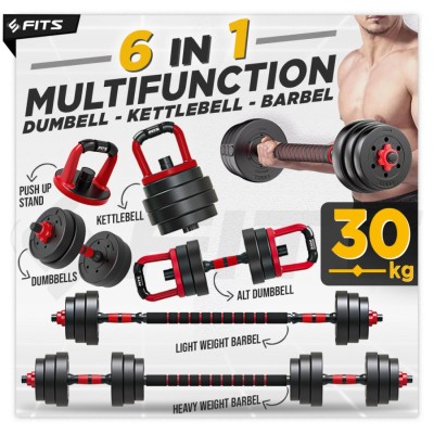 FITS 6 in 1 Adjustable 30 kg Dumbbell Barbell Set